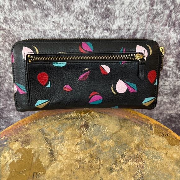 Classic FOSSIL Wallet Clutch Black Zip Around Long Wallet Clutch vintage Leather - Picture 2 of 11